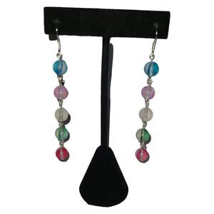 Handmade Sterling Silver 925 Fun Multicolor Bead‎ Dangle Earrings 3"